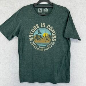 HippyTree Nature Is Coming Graphic T-Shirt Mens Medium Green Vintage Blend Tee